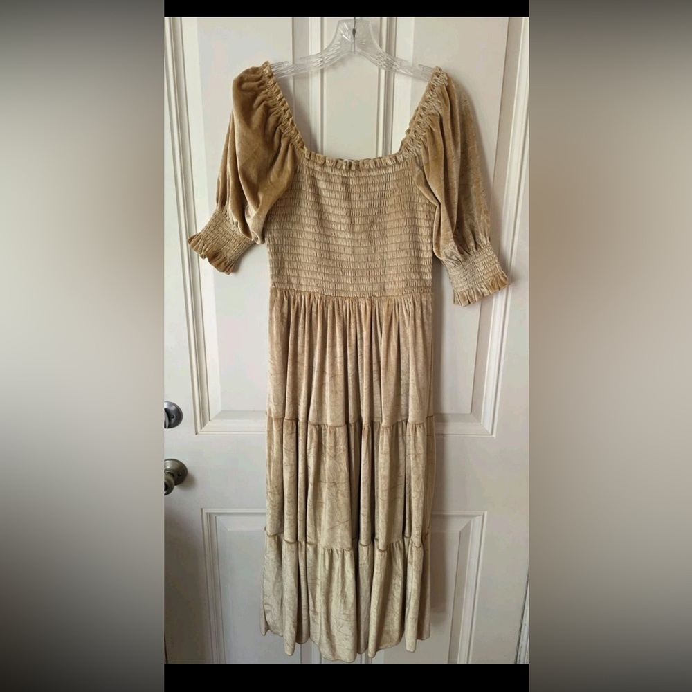 Baltic Born Gold velvet midi Smock Dress Size Medium
